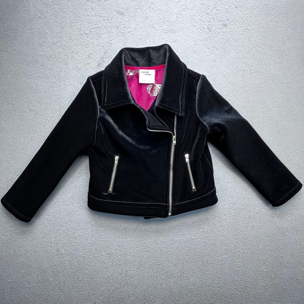 Genuine Kids OshKosh Girls Black‎ Velvet Moto Jacket 5T Crown Lining Asymmetric